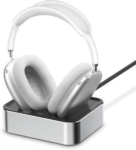 محطة شحن سماعات الرأس لأجهزة AirPods Max 2024 و2020 - قاعدة شحن مغناطيسية لسماعات الرأس مع موصلات Lightning مزدوجة وموصلات من النوع C (رمادي فلكي) in Kuwait