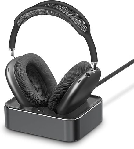 محطة شحن سماعات الرأس لأجهزة AirPods Max 2024 و2020 - قاعدة شحن مغناطيسية لسماعات الرأس مع موصلات Lightning مزدوجة وموصلات من النوع C (رمادي فلكي) in Kuwait