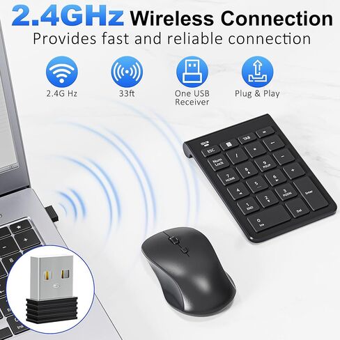 لوحة أرقام وماوس لاسلكي، لوحة مفاتيح USB مكونة من 22 مفتاحًا ومجموعة ماوس صامتة 3 DPI قابلة للتعديل، لوحة رقمية بسرعة 2.4 جيجا هرتز لأجهزة الكمبيوتر المحمول والكمبيوتر المحمول وأجهزة الكمبيوتر المكتبية وأجهزة Mac - جهاز استقبال USB واحد in Saudi Arabia