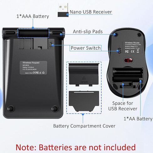 لوحة أرقام وماوس لاسلكي، لوحة مفاتيح USB مكونة من 22 مفتاحًا ومجموعة ماوس صامتة 3 DPI قابلة للتعديل، لوحة رقمية بسرعة 2.4 جيجا هرتز لأجهزة الكمبيوتر المحمول والكمبيوتر المحمول وأجهزة الكمبيوتر المكتبية وأجهزة Mac - جهاز استقبال USB واحد in Saudi Arabia
