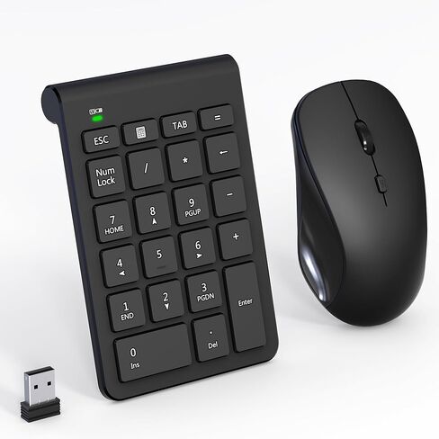 مجموعة ماوس لاسلكية ولوحة أرقام - لوحة مفاتيح USB مكونة من 22 مفتاحًا و3 ماوس صامت قابل للتعديل DPI، مجموعة لوحة مفاتيح رقمية وماوس رفيعة للغاية ومحمولة بتردد 2.4 جيجا هرتز لأجهزة الكمبيوتر المحمول والكمبيوتر الشخصي وسطح المكتب والكمبيوتر المحمول وجهاز اس in Kuwait