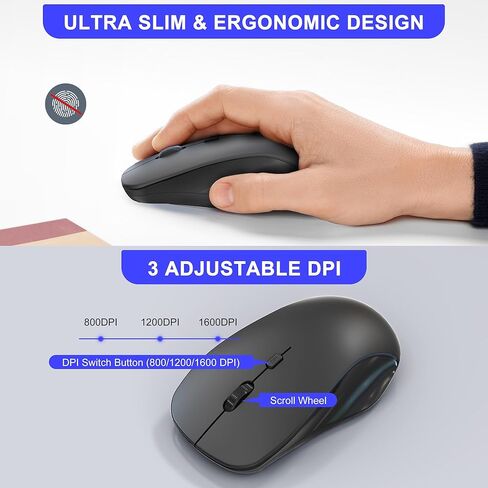 مجموعة ماوس لاسلكية ولوحة أرقام - لوحة مفاتيح USB مكونة من 22 مفتاحًا و3 ماوس صامت قابل للتعديل DPI، مجموعة لوحة مفاتيح رقمية وماوس رفيعة للغاية ومحمولة بتردد 2.4 جيجا هرتز لأجهزة الكمبيوتر المحمول والكمبيوتر الشخصي وسطح المكتب والكمبيوتر المحمول وجهاز اس in Kuwait