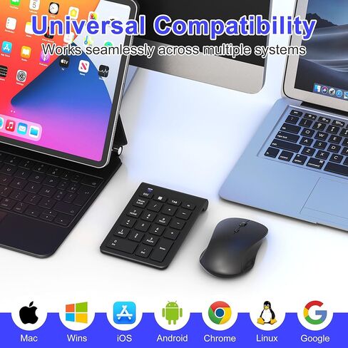 مجموعة ماوس لاسلكية ولوحة أرقام - لوحة مفاتيح USB مكونة من 22 مفتاحًا و3 ماوس صامت قابل للتعديل DPI، مجموعة لوحة مفاتيح رقمية وماوس رفيعة للغاية ومحمولة بتردد 2.4 جيجا هرتز لأجهزة الكمبيوتر المحمول والكمبيوتر الشخصي وسطح المكتب والكمبيوتر المحمول وجهاز اس in Kuwait