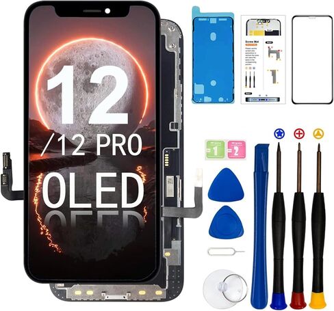 مجموعة استبدال شاشة OLED لهاتف iPhone 12/12 Pro [ليست LCD] شاشة 6.1 بوصة عالية الدقة بالكامل محول رقمي لشاشة تعمل باللمس ثلاثية الأبعاد مجموعة كاملة + أدوات إصلاح + واقي شاشة in Kuwait