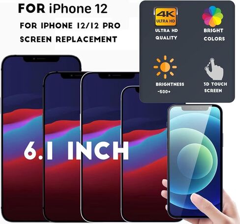 مجموعة استبدال شاشة OLED لهاتف iPhone 12/12 Pro [ليست LCD] شاشة 6.1 بوصة عالية الدقة بالكامل محول رقمي لشاشة تعمل باللمس ثلاثية الأبعاد مجموعة كاملة + أدوات إصلاح + واقي شاشة in Kuwait