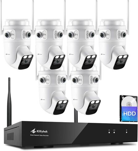 Home Security Camera System Wireless, 6pcs Triple Lens 2K Security Cameras Wireless Outdoor with 360° Pan & Tilt, Auto Tracking, 2.4/5GHz WiFi, 16CH NVR with 500GB HDD, KZT4 Bundle with CZD1 in Saudi Arabia
