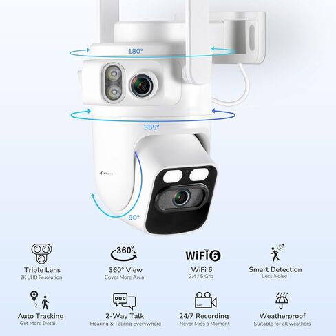 Home Security Camera System Wireless, 6pcs Triple Lens 2K Security Cameras Wireless Outdoor with 360° Pan & Tilt, Auto Tracking, 2.4/5GHz WiFi, 16CH NVR with 500GB HDD, KZT4 Bundle with CZD1 in Saudi Arabia