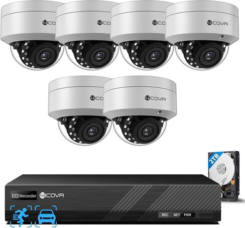 نظام كاميرا أمان 4COVR 4K PoE مع صوت، 8X 8MP IK10 كاميرا IP قبة IP67 مقاومة للتخريب، 8 قنوات 4K NVR 2 تيرابايت HDD، اكتشاف المركبات البشرية بالذكاء الاصطناعي والرؤية الليلية، تسجيل منزلي 24/7، LY54AX8M0808 in Kuwait