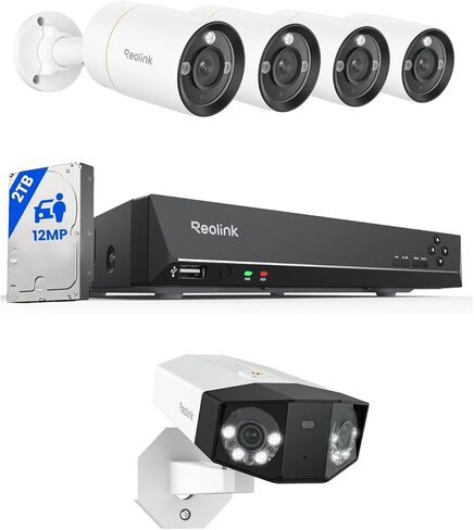 نظام كاميرا أمان IP REOLINK 12 ميجابكسل RLK8-1200B4-A، محادثة ثنائية الاتجاه، رؤية ليلية ملونة، اكتشاف الأشخاص/المركبات/الحيوانات الأليفة، 2 تيرابايت HDD 8CH NVR، مع قطعة واحدة 16 ميجابكسل ثنائية العدسة 3 PoE in Saudi Arabia