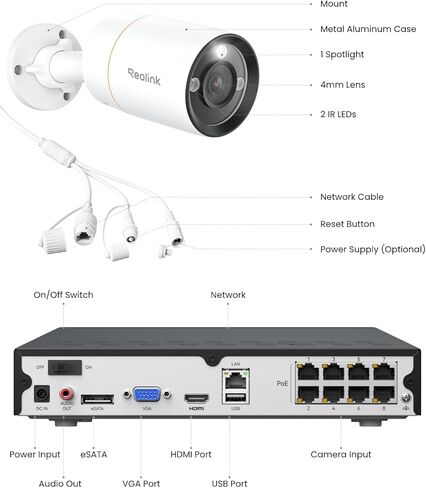 نظام كاميرا أمان IP REOLINK 12 ميجابكسل RLK8-1200B4-A، محادثة ثنائية الاتجاه، رؤية ليلية ملونة، اكتشاف الأشخاص/المركبات/الحيوانات الأليفة، 2 تيرابايت HDD 8CH NVR، مع قطعة واحدة 16 ميجابكسل ثنائية العدسة 3 PoE in Saudi Arabia