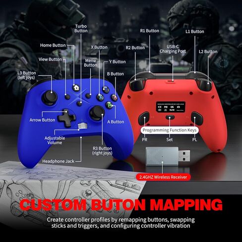 Dinosoo 2 Pack Wireless for Xbox One, Series X|S, & PC, with Turbo, Macro, Dual Vibration Hall Trigger, 3.5mm Audio Jack, Built-in Battery, with 2.4GHz Adapter in Kuwait