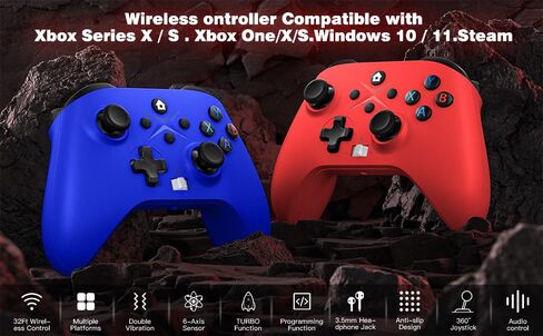 Dinosoo 2 Pack Wireless for Xbox One, Series X|S, & PC, with Turbo, Macro, Dual Vibration Hall Trigger, 3.5mm Audio Jack, Built-in Battery, with 2.4GHz Adapter in Kuwait
