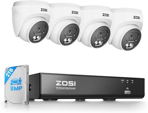 ZOSI C220 4K 8MP 16CH POE NVR Security Camera System (32CH Expandable), 8 x 8MP PoE IP Cameras Outdoor Indoor, 24/7 Recording, AI Human/Vehicle/Face Detection, Two-Way Talk, Night Vision, 4TB HDD in Saudi Arabia