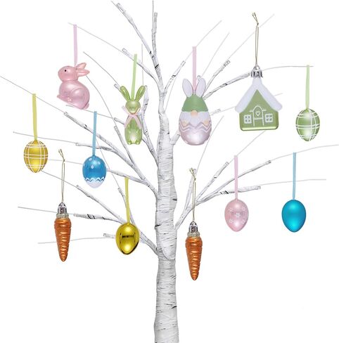 Valery Madelyn 20Pcs Assorted Shaped Easter Ornaments for Small Tree, Unique Variety Set with Bunny, Carrot, Gnome, House & Pastel Eggs, 1.6"-3.2" Shatterproof Hanging Figures for Spring Home Decor in Saudi Arabia