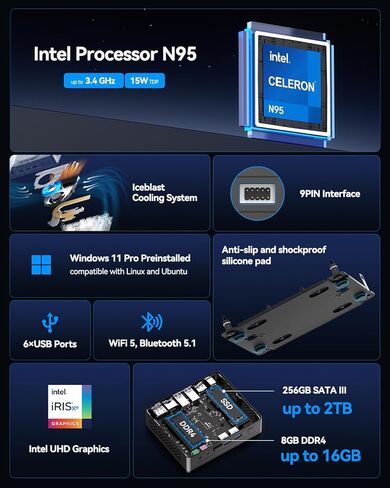 GEEKOM Mini PC Air12 Lite (3-Year Quality Support),with 12th Gen Intel N95 (15W TDP),8GB RAM 256GB NVMe PCIe M.2 SSD,6 USB Ports 9-Pin Mini Desktop Computer for Home/Business/Office in Saudi Arabia