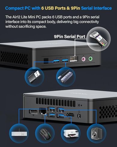 GEEKOM Mini PC Air12 Lite (3-Year Quality Support),with 12th Gen Intel N95 (15W TDP),8GB RAM 256GB NVMe PCIe M.2 SSD,6 USB Ports 9-Pin Mini Desktop Computer for Home/Business/Office in Saudi Arabia