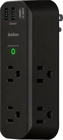 Addtam 30W USB C Outlet Extender Surge Protector, Rotating Plug, 6 AC Outlets Splitter, 4 USB Ports (2 USB-C), 1800J Wall Mount Power Strip, 3-Side Multi Plug for Dorm, Travel Essentials in Saudi Arabia
