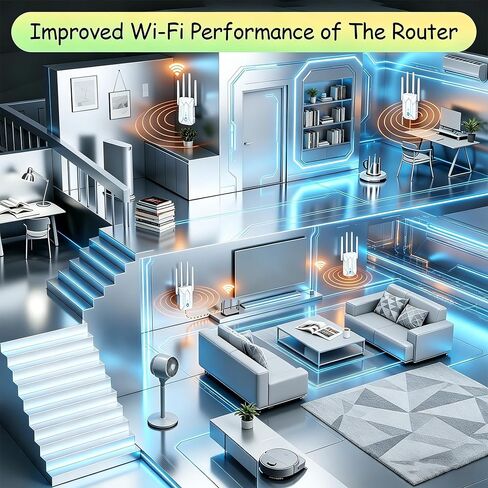 معزز إشارة موسع WiFi 1200 متر للمنزل: نطاق مكرر الإنترنت 5G/2.4G يغطي ما يصل إلى 12980 قدم مربع وأكثر من 108 جهاز in Kuwait