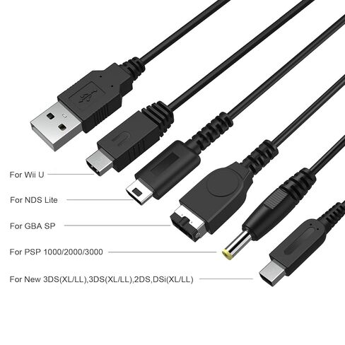 سلك كابل شاحن USB 5 في 1 من CSTESVN متوافق مع نينتندو وي يو، DS Lite، New 3DS XL، New 3DS، 3DS XL، 3DS، New 2DS XL، New 2DS، 2DS XL، 2DS، DSi XL، DSi، Gameboy Advance SP، PSP 1000 2000 3000 in Saudi Arabia