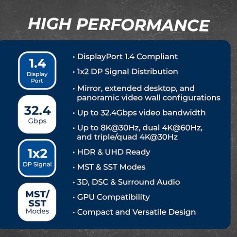 OREI DisplayPort Splitter for Dual Monitors – DP Splitter 1 in 2 Out, DisplayPort to DisplayPort Splitter 8K@30Hz Dual 4K@60Hz, Dual Monitor Splitter MST/SST DisplayPort Switch (DP-102) in Saudi Arabia