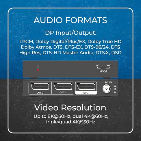 OREI DisplayPort Splitter for Dual Monitors – DP Splitter 1 in 2 Out, DisplayPort to DisplayPort Splitter 8K@30Hz Dual 4K@60Hz, Dual Monitor Splitter MST/SST DisplayPort Switch (DP-102) in Saudi Arabia