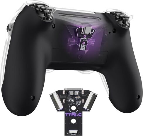 غلاف سفلي بديل لإصدار eXtremeRate Type-C متوافق مع وحدة تحكم ps4 موديلات JDM-040 050 055، غطاء مقبض ناعم الملمس، حافظة خلفية مخصصة لتحسين اللعبة - أسود in Kuwait