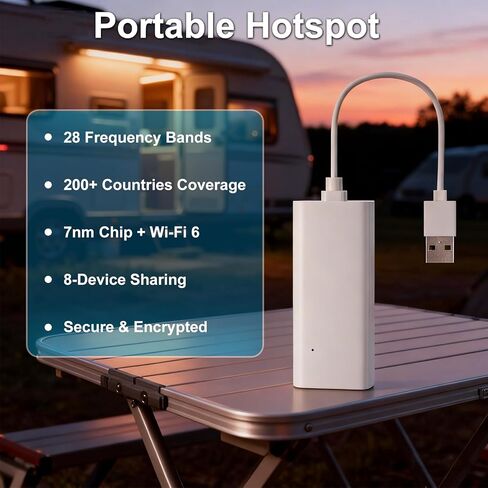جهاز نقطة اتصال متنقلة 4G LTE، نقطة اتصال WiFi محمولة للسفر في أكثر من 200 دولة، موجه WiFi 6 USB، بدون عقد، 8 أجهزة متصلة، نقطة اتصال WiFi للجيب للسفر الدولي، والتخييم، والسيارات، وRV in Kuwait