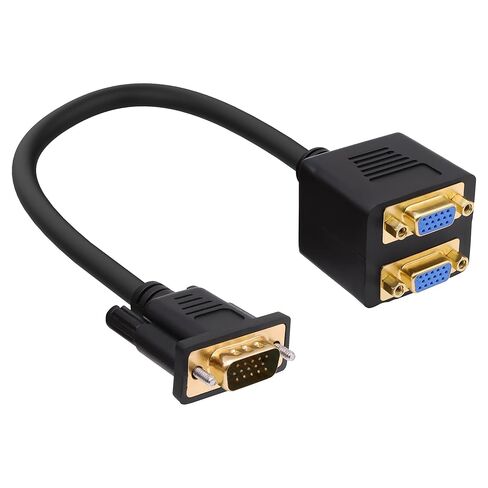 VGA Splitter شاشة مزدوجة 1 ذكر إلى 2 أنثى محول محول VGA فيديو Y سلك كابل D-SUB HD15 دبوس موصل لجهاز الكمبيوتر شاشة التلفزيون العارض - 30 سم / 11.8 بوصة in Kuwait