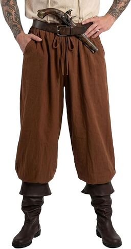 Mens Medieval Renaissance Pirate Pants 100% Cotton Wide Leg Lace Up Ankle Costume Trousers for Viking LARP Halloween Cosplay in Saudi Arabia