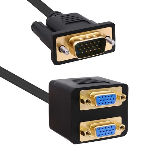 VGA Splitter شاشة مزدوجة 1 ذكر إلى 2 أنثى محول محول VGA فيديو Y سلك كابل D-SUB HD15 دبوس موصل لجهاز الكمبيوتر شاشة التلفزيون العارض - 30 سم / 11.8 بوصة in Kuwait