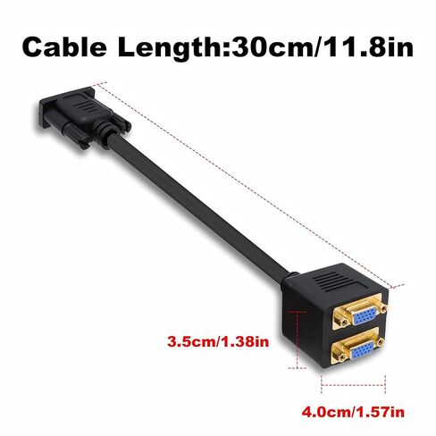VGA Splitter شاشة مزدوجة 1 ذكر إلى 2 أنثى محول محول VGA فيديو Y سلك كابل D-SUB HD15 دبوس موصل لجهاز الكمبيوتر شاشة التلفزيون العارض - 30 سم / 11.8 بوصة in Kuwait