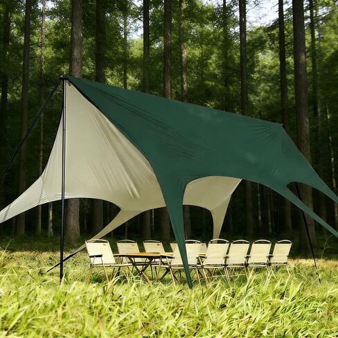 Camping Tarp with Poles, No Rope Tying 2-Step Setup, 11x18FT Waterproof 10-12 Person Tarp Shelter, 22ft² 2.6m Height 210D Oxford Family SUV Park Beach Outdoor Sun Shelter, Beige in Saudi Arabia