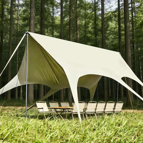 Camping Tarp with Poles, No Rope Tying 2-Step Setup, 11x18FT Waterproof 10-12 Person Tarp Shelter, 22ft² 2.6m Height 210D Oxford Family SUV Park Beach Outdoor Sun Shelter, Beige in Saudi Arabia