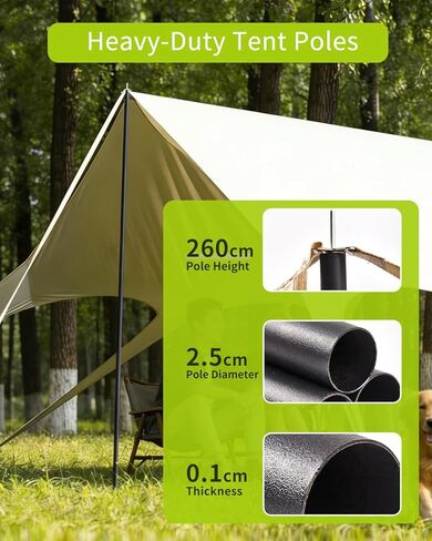 Camping Tarp with Poles, No Rope Tying 2-Step Setup, 11x18FT Waterproof 10-12 Person Tarp Shelter, 22ft² 2.6m Height 210D Oxford Family SUV Park Beach Outdoor Sun Shelter, Beige in Saudi Arabia