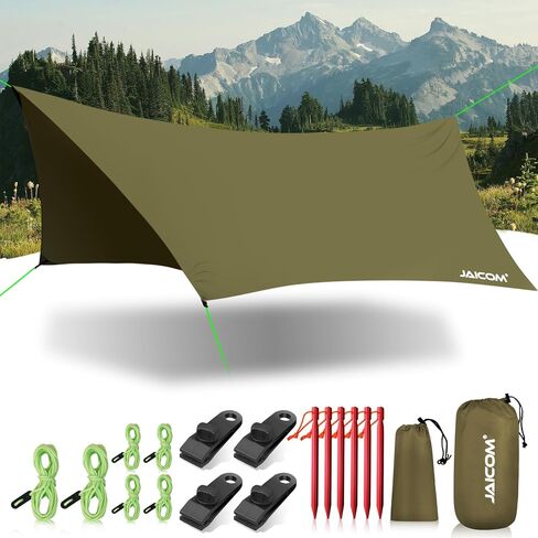 JAICOM Waterproof Hammock Rain Fly, Portable Camping Tarp - 12ft x 9.5ft Large Camp Tarp with Tent Stakes & Trap Clip & Guy Lines, Ultralight Shelter for Backpacking, Outdoor Shade in Saudi Arabia