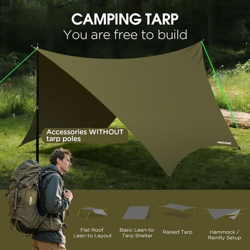 JAICOM Waterproof Hammock Rain Fly, Portable Camping Tarp - 12ft x 9.5ft Large Camp Tarp with Tent Stakes & Trap Clip & Guy Lines, Ultralight Shelter for Backpacking, Outdoor Shade in Saudi Arabia