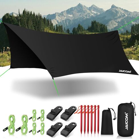 JAICOM Waterproof Hammock Rain Fly, Portable Camping Tarp - 12ft x 9.5ft Large Camp Tarp with Tent Stakes & Trap Clip & Guy Lines, Ultralight Shelter for Backpacking, Outdoor Shade in Saudi Arabia