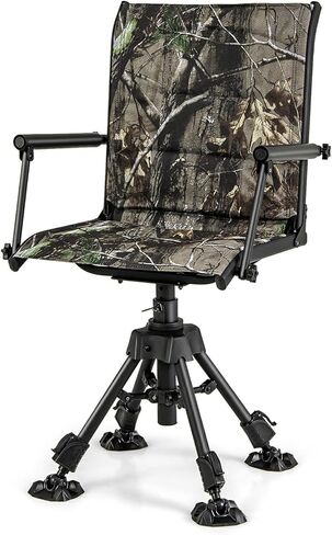 Moccha Swivel Hunting Chair - 360 Degree Camo Blind Chair with 4 Adjustable Legs, Foot Pads & Armrests, Portable Folding Hunting Seat, Silent Hunting Chairs for Blinds, Fishing (Metal Leg, Camouflage) in Saudi Arabia