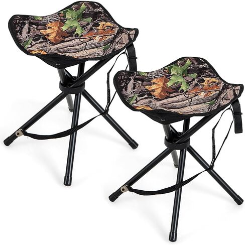 HAPPYGRILL 2-Pack مقاعد صيد قابلة للطي، كراسي محمولة خفيفة الوزن مع إطار معدني وحزام حمل، كراسي عمياء خارجية للصيد والتخييم والصيد والتمويه in Kuwait