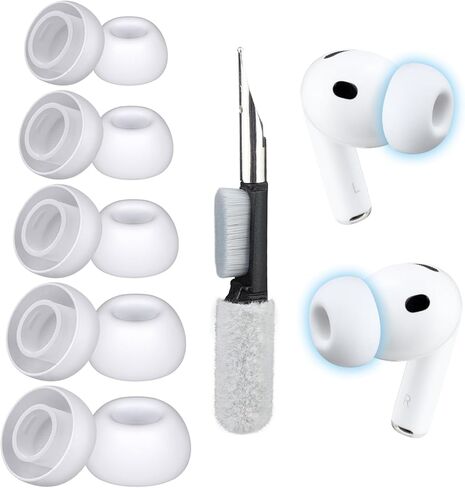 5 أزواج من وسادات الأذن من SOPROM لأجهزة AirPods Pro 3 (الجيل الثالث)، أطراف أذن من السيليكون بديلة مطورة من Pro3 مع مجموعة تنظيف (متنوعة XXS، XS، S، M، L، أبيض) in Kuwait