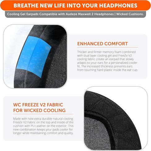 WC Freeze V2 Maxwell 2 – Cooling Gel Replacement Earpads Compatible with Audeze Maxwell 2 Headphones by Wicked Cushions | Freeze V2 Cooling Fabric | Black in Saudi Arabia