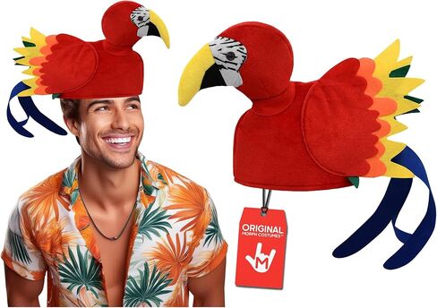 Adult Parrot Hats - Parrot Head Hat Tropical Animal Bird Theme Hats - Novelty Luau Beach Party Caps Costume Accessory, Multi-Color, One Size in Kuwait