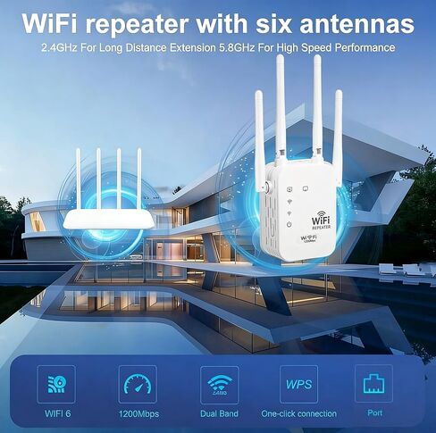 2026 معزز إشارة موسعات WiFi للمنزل، 1200 ميجابت في الثانية ثنائي النطاق 5 جيجا هرتز 2.4 جيجا هرتز إشارة طويلة المدى تصل إلى 10000 قدم مربع و50 جهازًا (4 هوائيات) in Kuwait