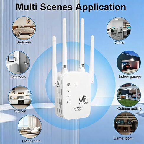 2026 معزز إشارة موسعات WiFi للمنزل، 1200 ميجابت في الثانية ثنائي النطاق 5 جيجا هرتز 2.4 جيجا هرتز إشارة طويلة المدى تصل إلى 10000 قدم مربع و50 جهازًا (4 هوائيات) in Kuwait