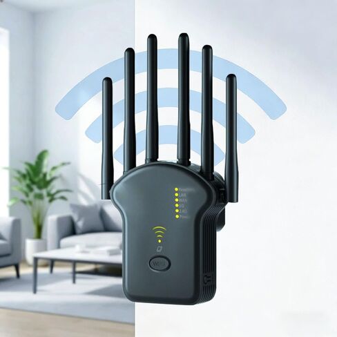 WiFi Repeater WiFi Extender Signal Booster, 9800 sq.ft Long Range Coverage, 6 Antennas, Repeater AP Mode, Ethernet Port, WPA2, Connects 150+ Devices, Black in Saudi Arabia