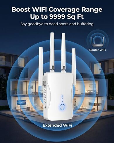 WiFi Extender Signal Booster - 2.4GHz 300Mbps WiFi Booster for Home, Covers Up to 9999 Sq. Ft, Easy Setup, Ethernet Port & Access Point, Stable Internet Performance with 85+ Devices in Saudi Arabia