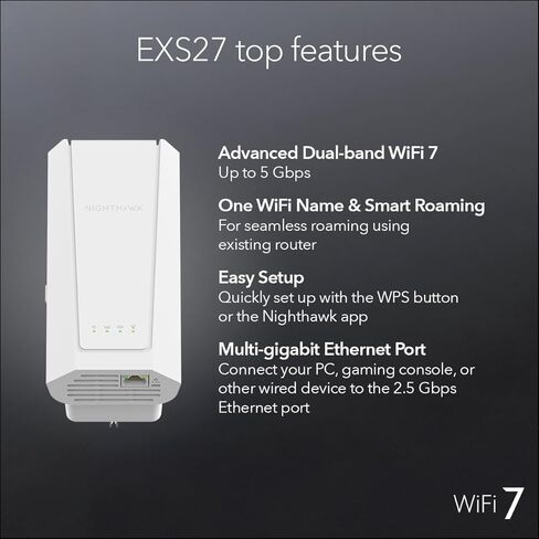 NETGEAR WiFi 7 Range Extender (EXS27) – Add up to 1,500 sq. ft. and 45 Devices with BE5000 Dual-Band Wireless Signal Booster & Repeater (up to 5 Gbps Speed), WPA3 Security (Renewed) in Saudi Arabia