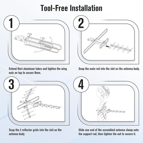 Outdoor TV Antenna, 70-Mile Range Digital TV Antenna, Easy No-Tools Installation, Weather-Resistant, Mountable Antenna for 4K, 1080P, HD Local Channels, Supports Smart TVs in Saudi Arabia