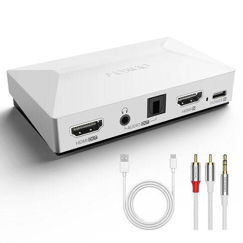 مستخرج صوت MOSWAG HDMI، 4K60 HDMI إلى محول مقسم صوت AUX بصري 3.5 مم، أبيض، متوافق مع PS5، Switch، مشغل Blu-ray، جهاز فك التشفير، Windows، Mac، التلفزيون الذكي، جهاز العرض (بدون ARC) in Saudi Arabia