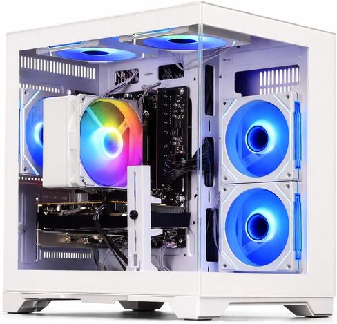 Gaming PC Desktop Computer - Ryzen 5 5500, Radeon RX 6500XT 4GB, 16GB DDR4 RAM, 512GB NVME SSD, Prebuilt Tower for 1080P Gaming, Streaming, School & Home Office (White) in Kuwait